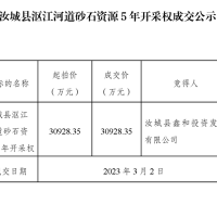 底價(jià)成交！湖南汝城5年河砂開采權(quán)被當(dāng)?shù)貒蟪?億元競得